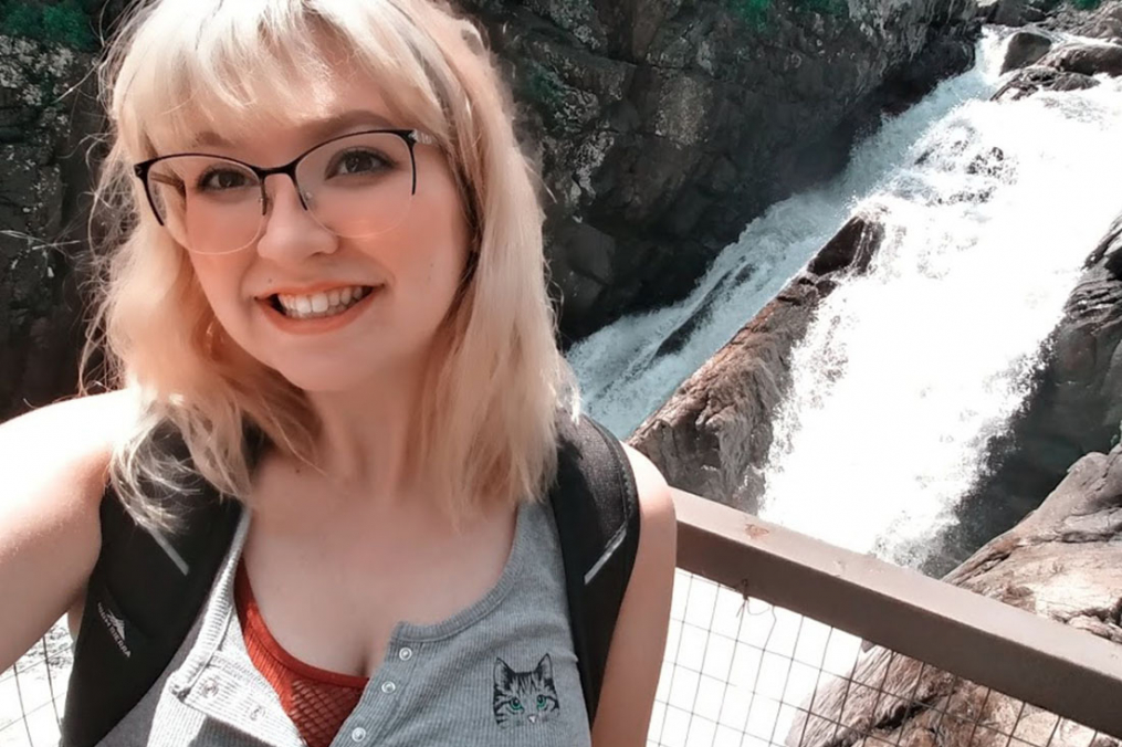 After visiting the site of the 1980 Winter Olympics, Olivia Ennist '20, stopped to take this selfie in front of waterfalls near Lake Placid.