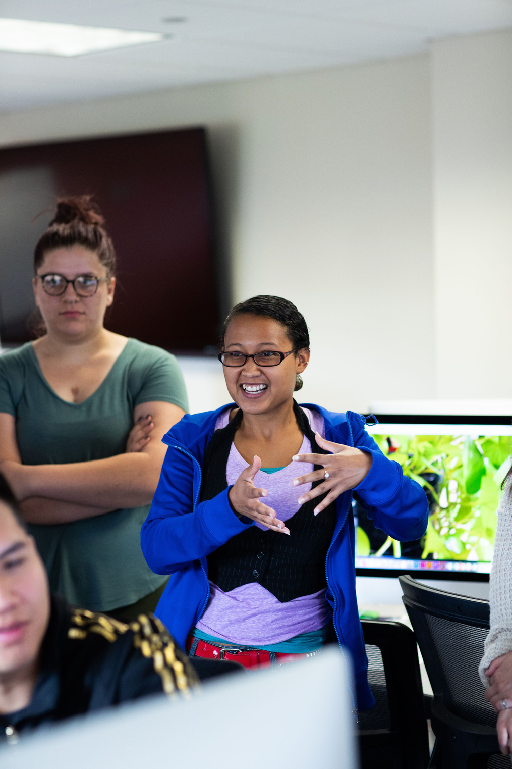 Student engaging in conversation in class 