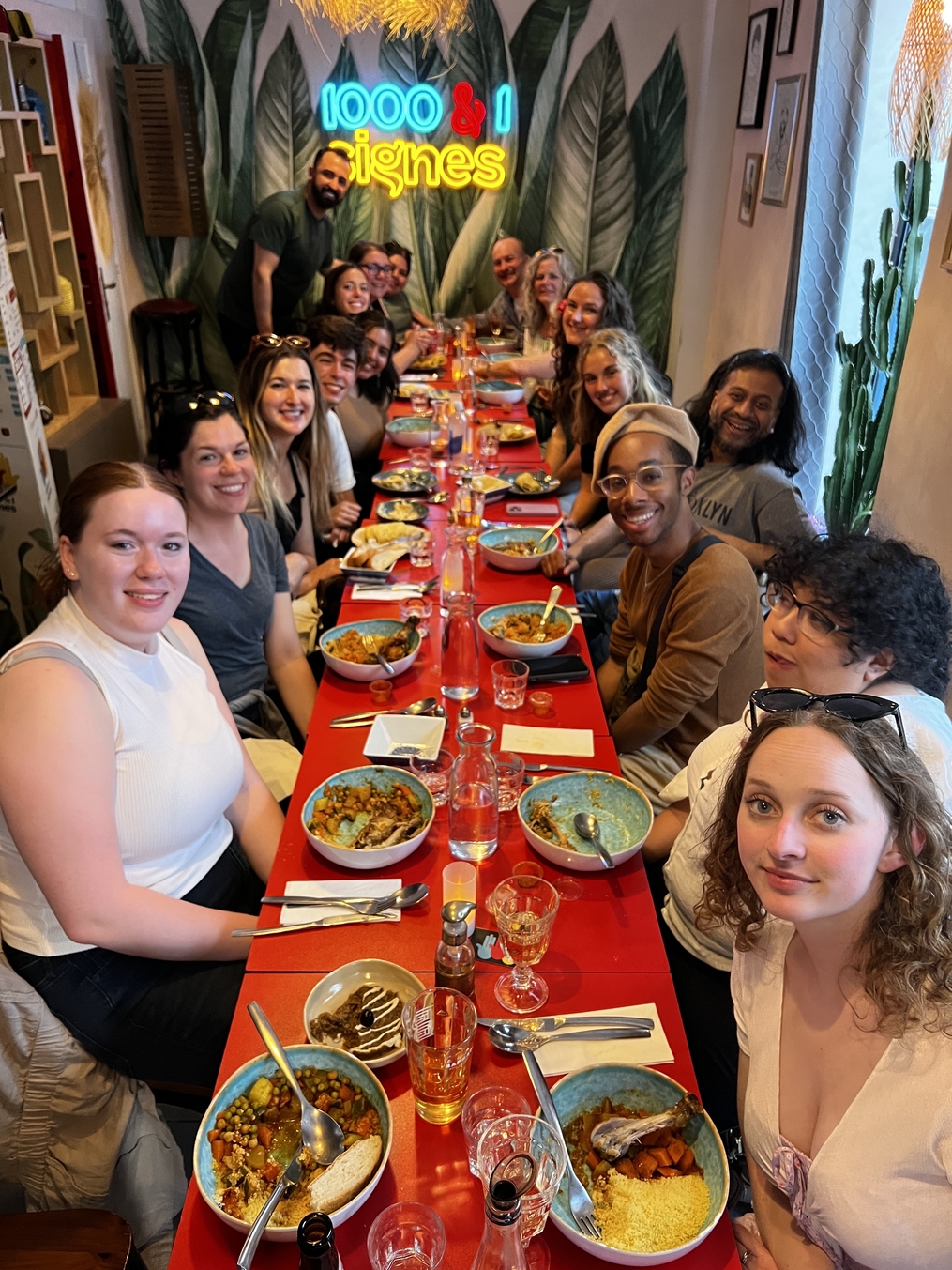 Abby with group eating dinner